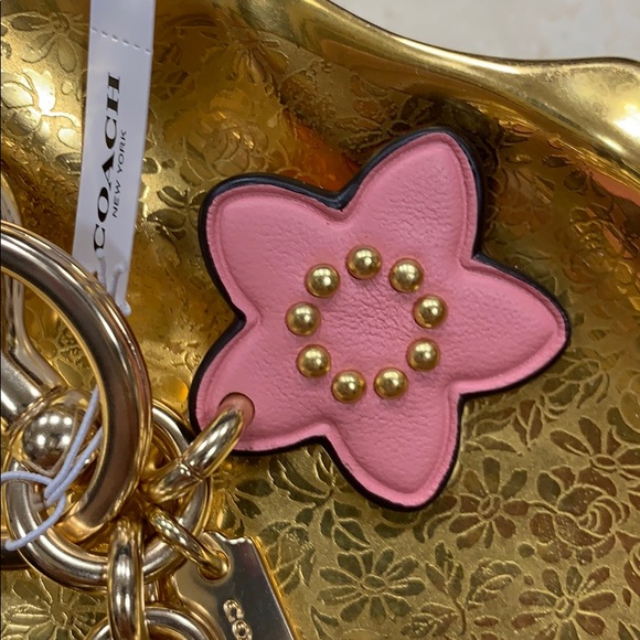 COACH WILDFLOWER CLUSTER BAG CHARM BRASS & PINK - Picture 12 of 16